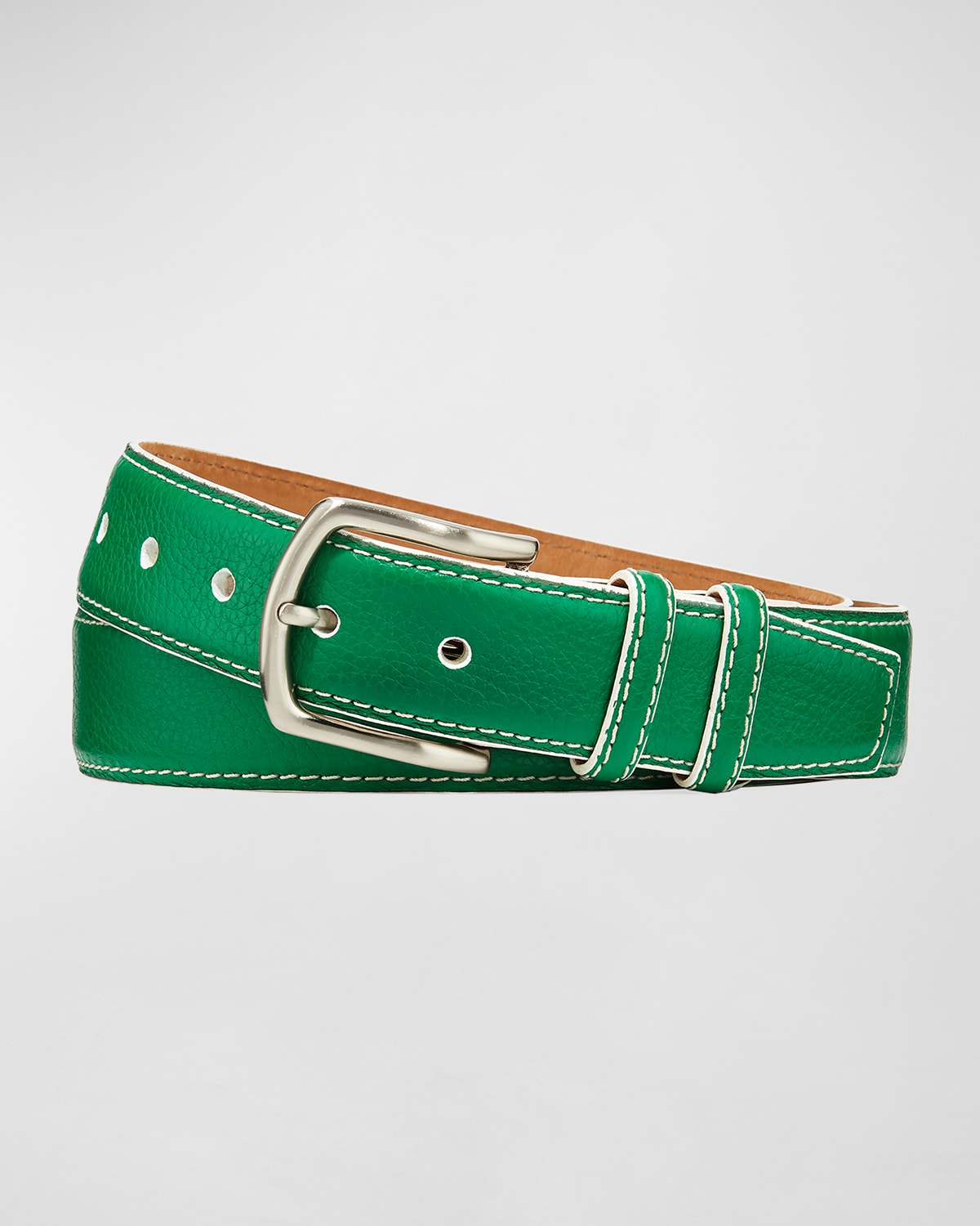 Shop W. Kleinberg Men's South Beach Pebbled Leather Belt In Light Green