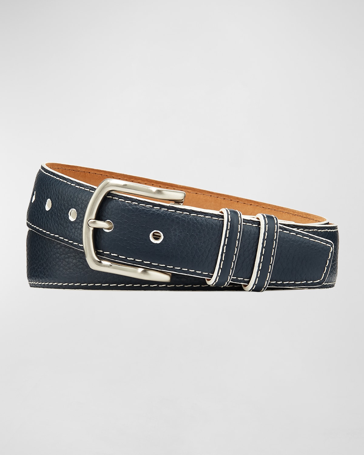Shop W. Kleinberg Men's South Beach Pebbled Leather Belt In Navy