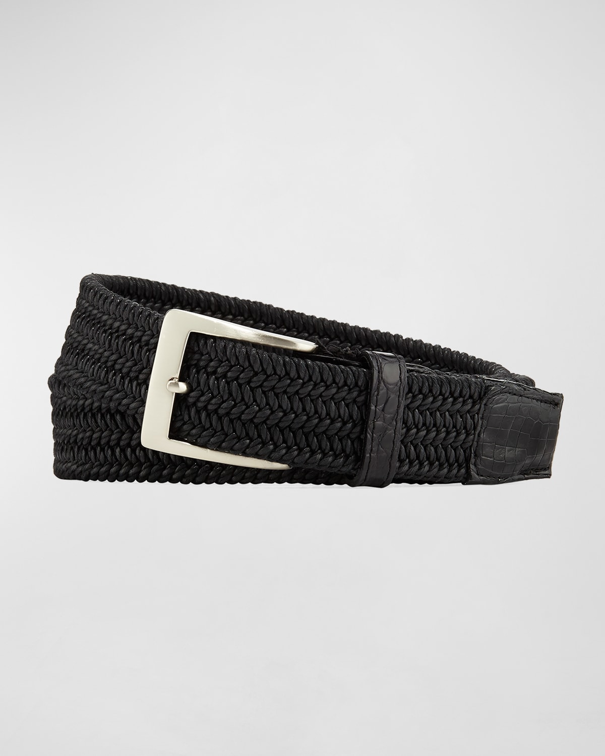 Shop W. Kleinberg Men's Sport Stretch Belt With Crocodile-trim In Black