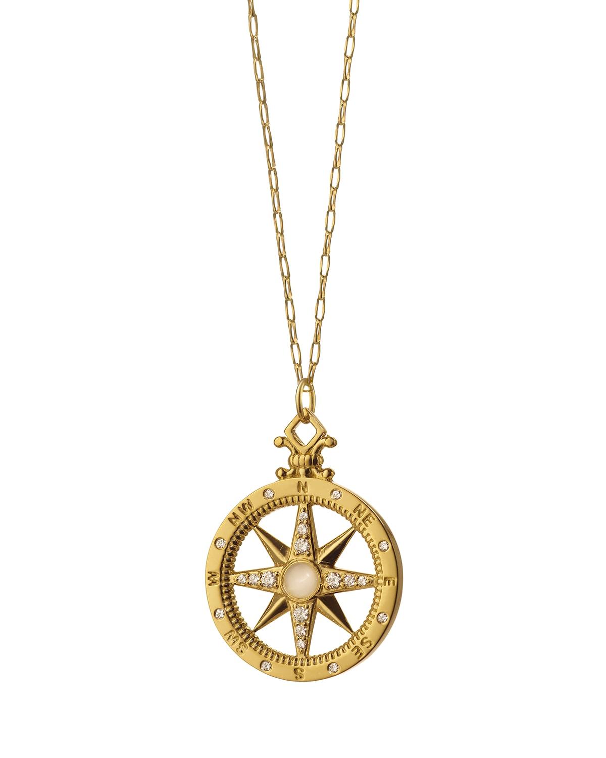 18K Gold Diamond Compass Charm Necklace