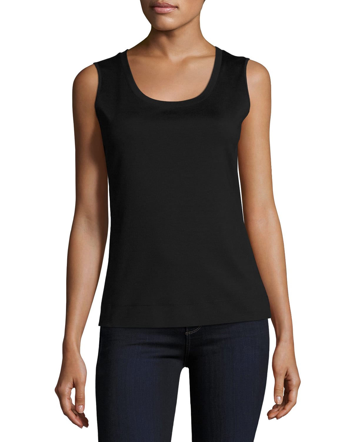 Shop Lafayette 148 Stretch Cotton Scoop Neck Tank In Black