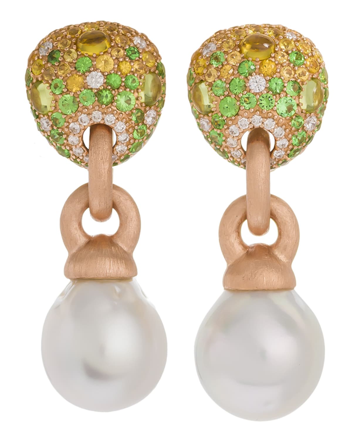 18k Green Stone & Baroque Pearl Drop Earrings