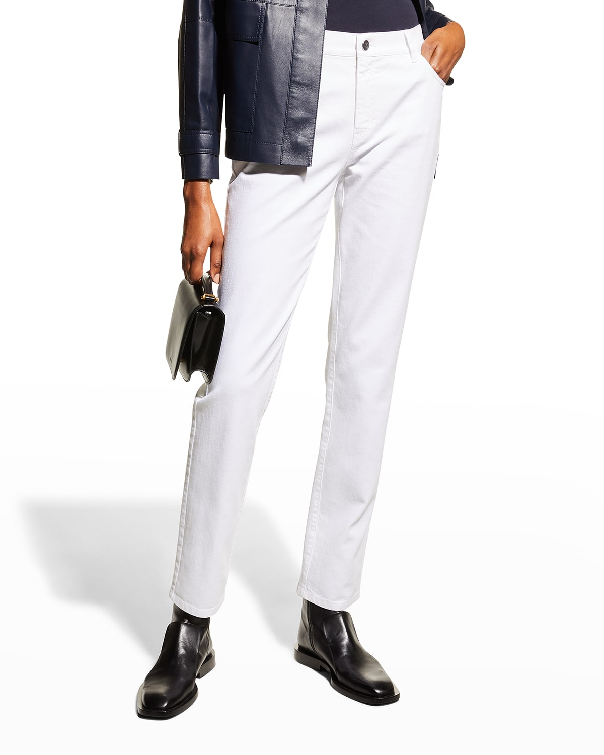 Lafayette 148 Thompson Dynamic Herringbone Jacquard Slim-leg Jeans In White