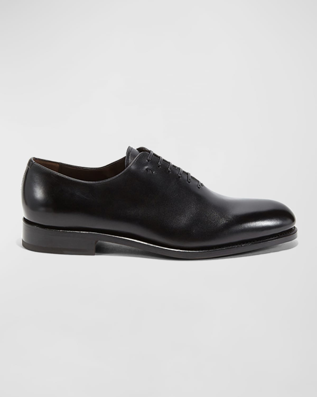 Ferragamo Men's Angiolo Tramezza Whole-cut Leather Lace-up Shoes In Black