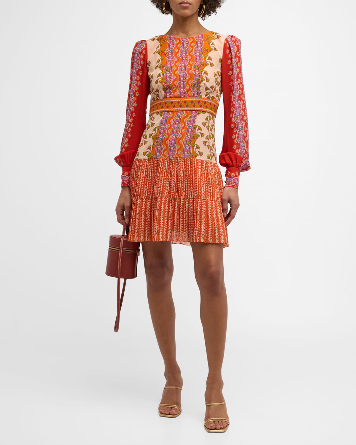 Vera Mixed-Print Flounce Midi Dress