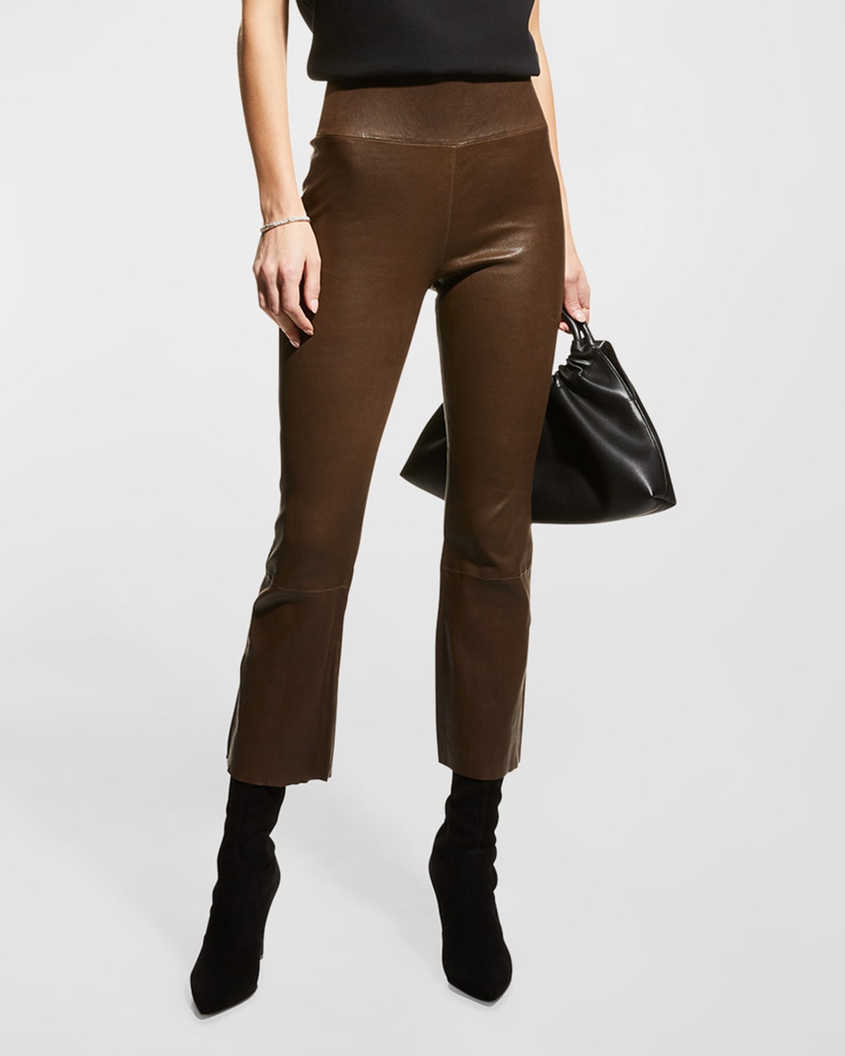 Sprwmn High-waist Flare-leg Cropped Leather Leggings In Mink