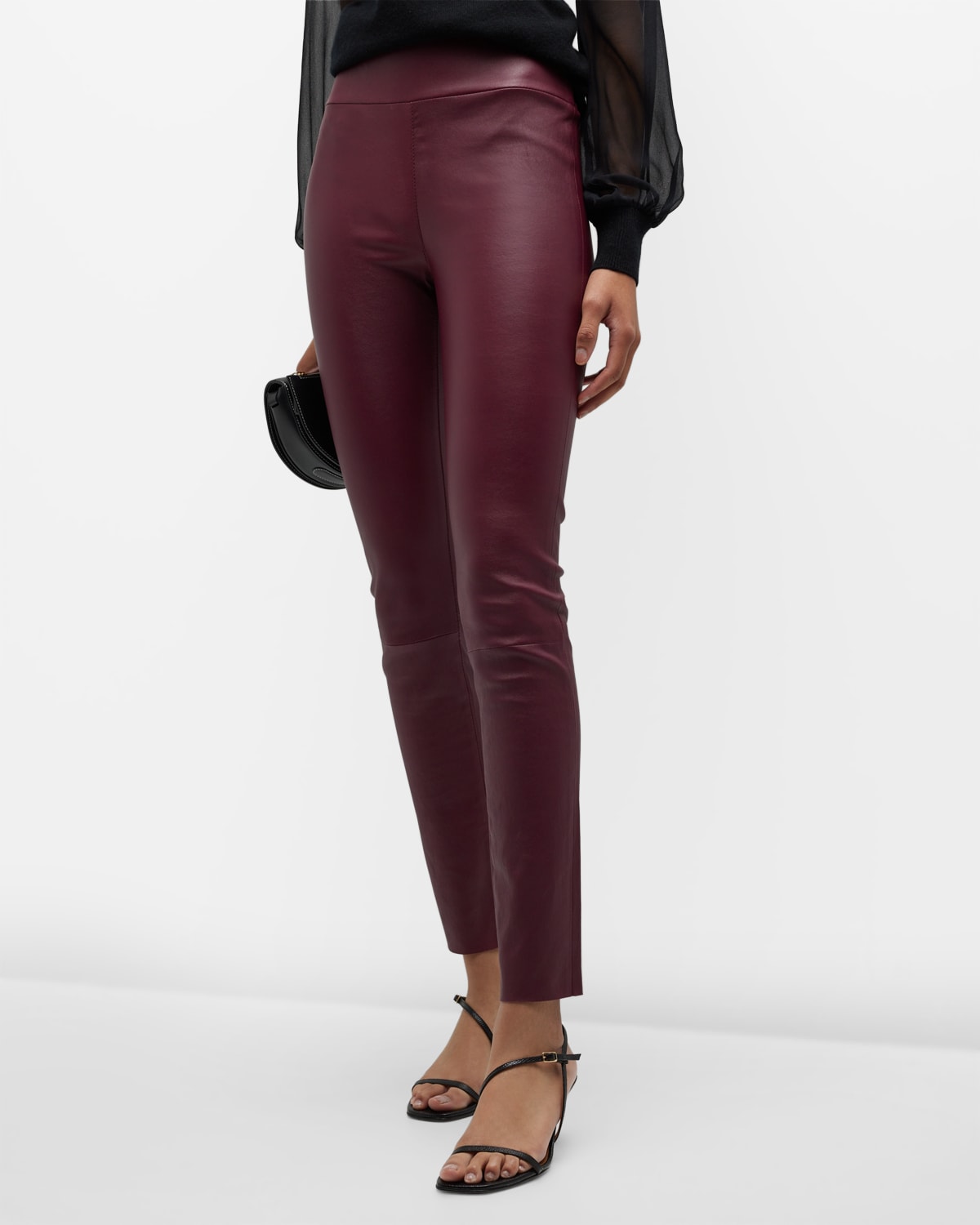 Sprwmn High-waist Flare-leg Cropped Leather Leggings In Red