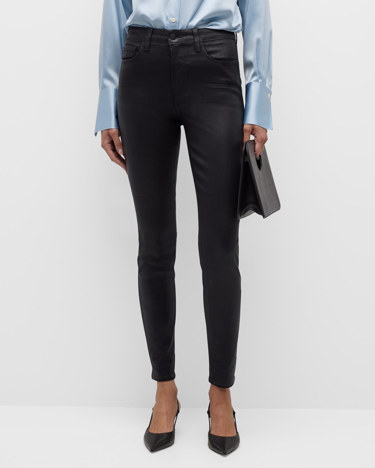 L'Agence Marguerite Coated Modal Denim High-Rise Skinny Jeans