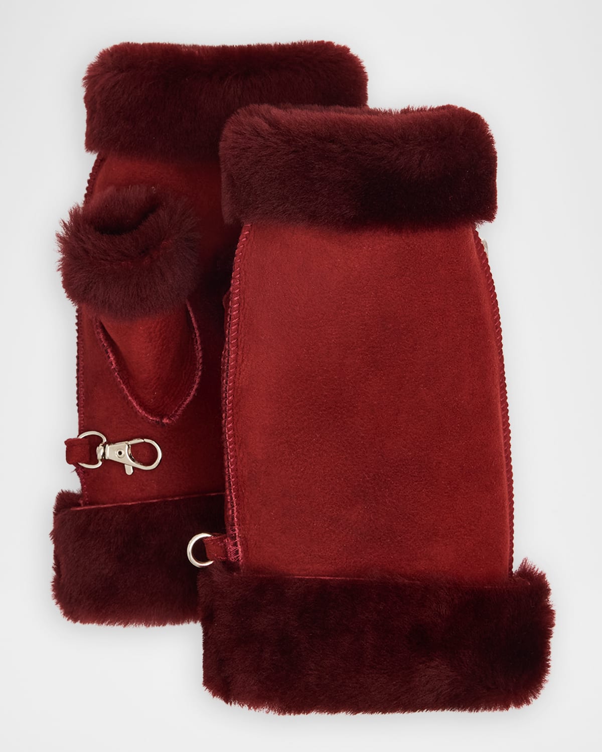 Gushlow And Cole  Fingerless Shearling Mittens In Burgundy
