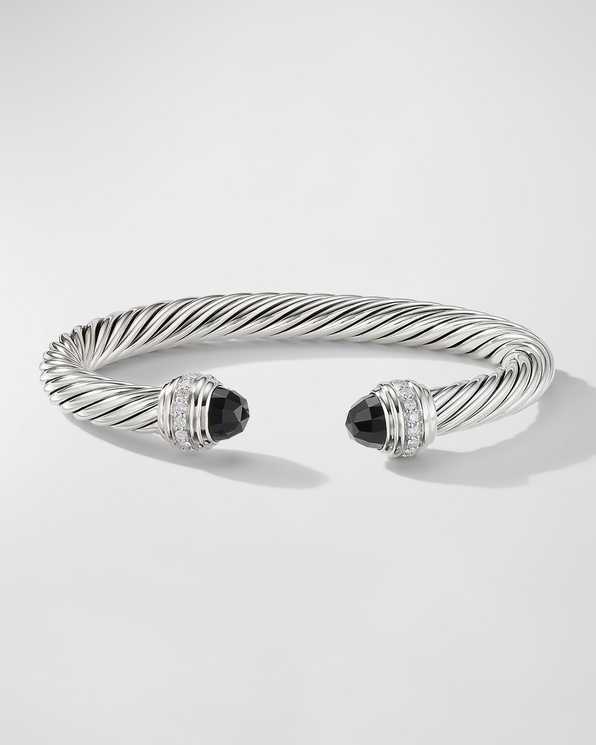 David Yurman Cable Bracelet With Gemstone And Diamonds In Silver, 7mm In Onyx