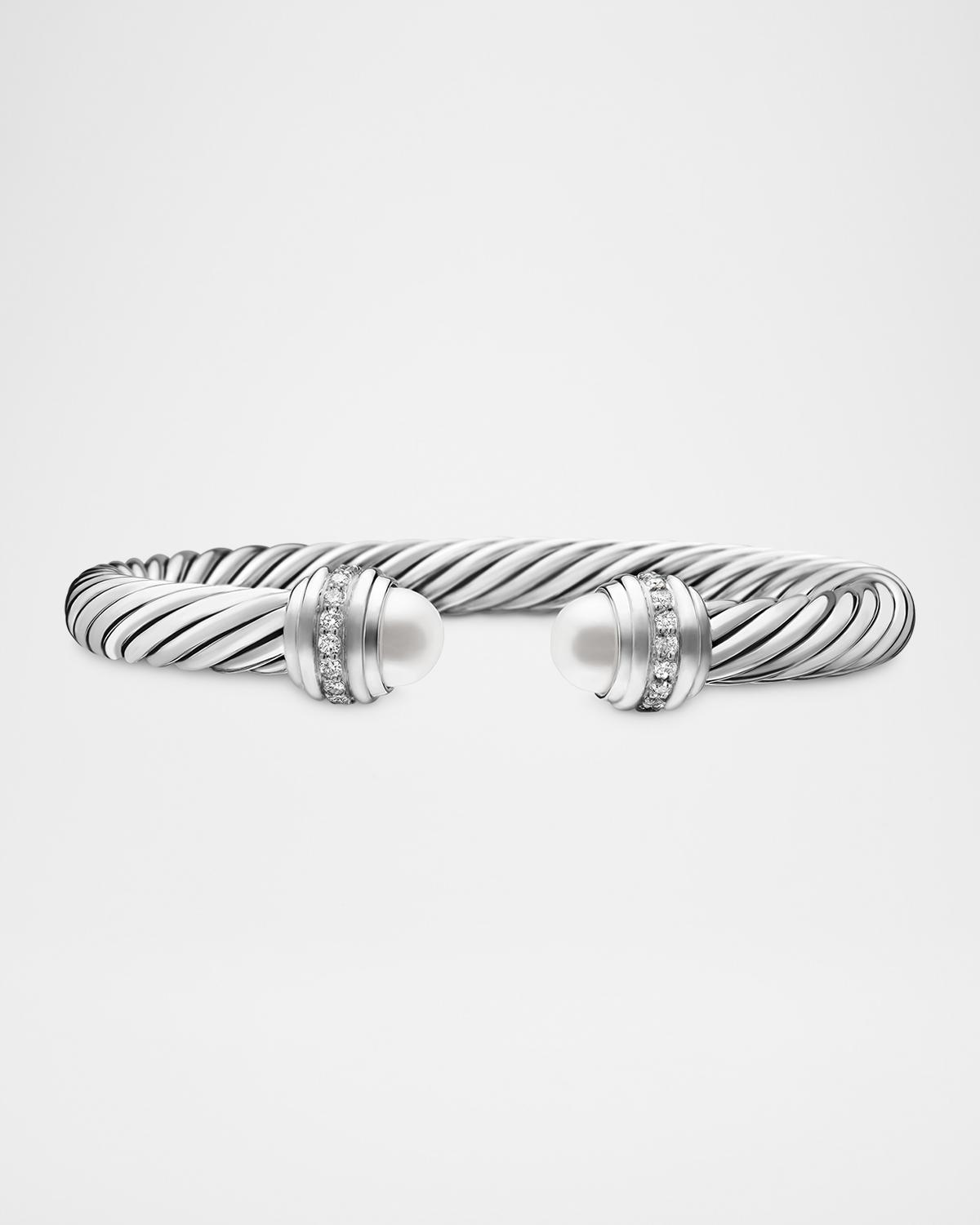7mm Cable Bracelet with Diamonds & Pearls