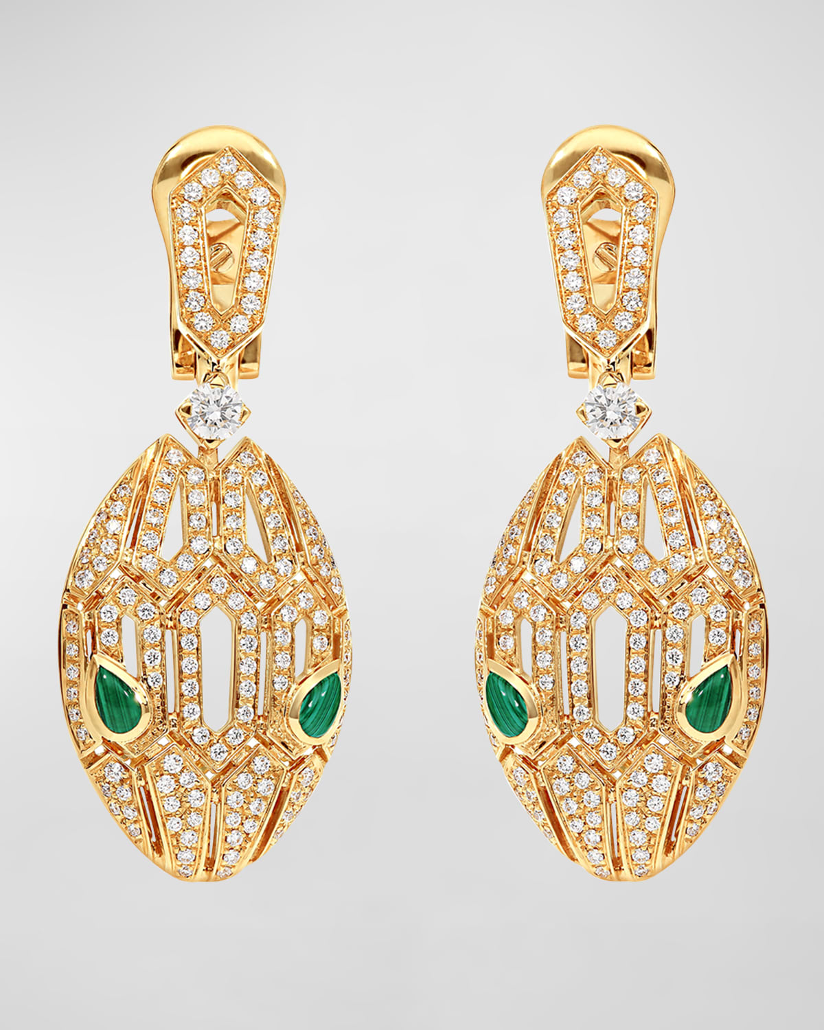 Serpenti Drop Earrings in 18k Rose Gold with Diamonds and Malachite