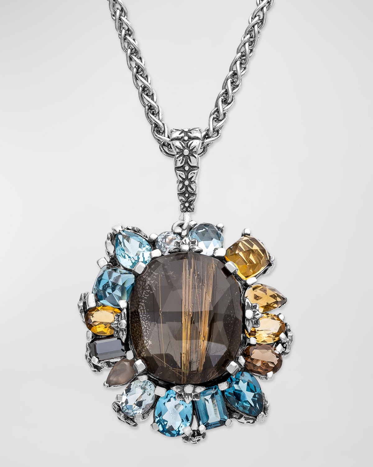 Gold Hair Rutilated Quartz and Multi-Stone Pendant Necklace