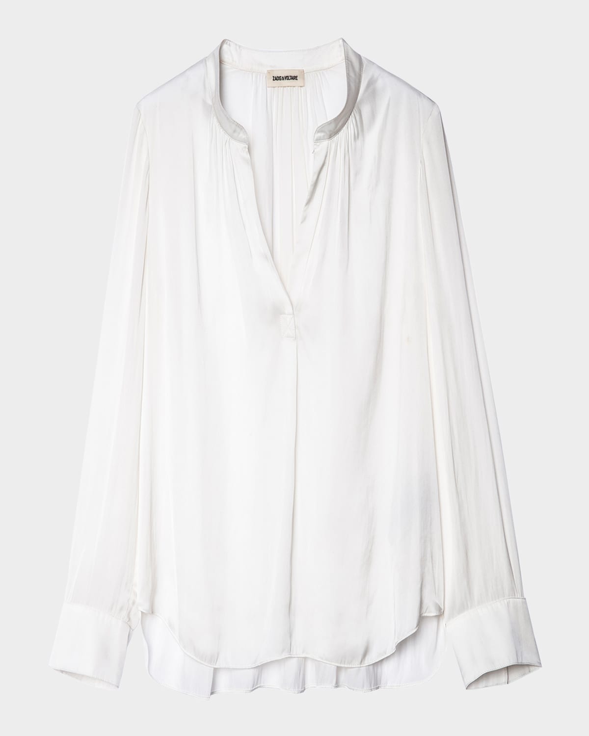 Zadig & Voltaire Tink V-neck Satin Long-sleeve Blouse In White