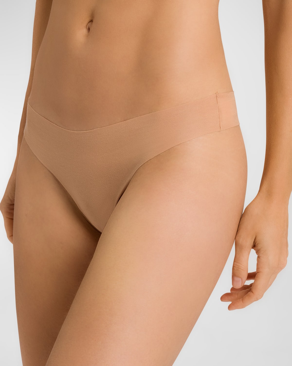 Shop Hanro Invisible Cotton Thong Underwear In Beige