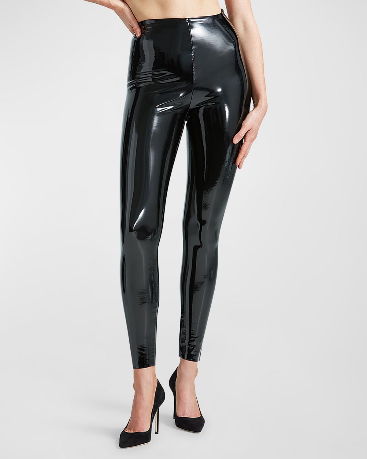 Shop Commando Classic Patent Faux-leather Firming Leggings In Black