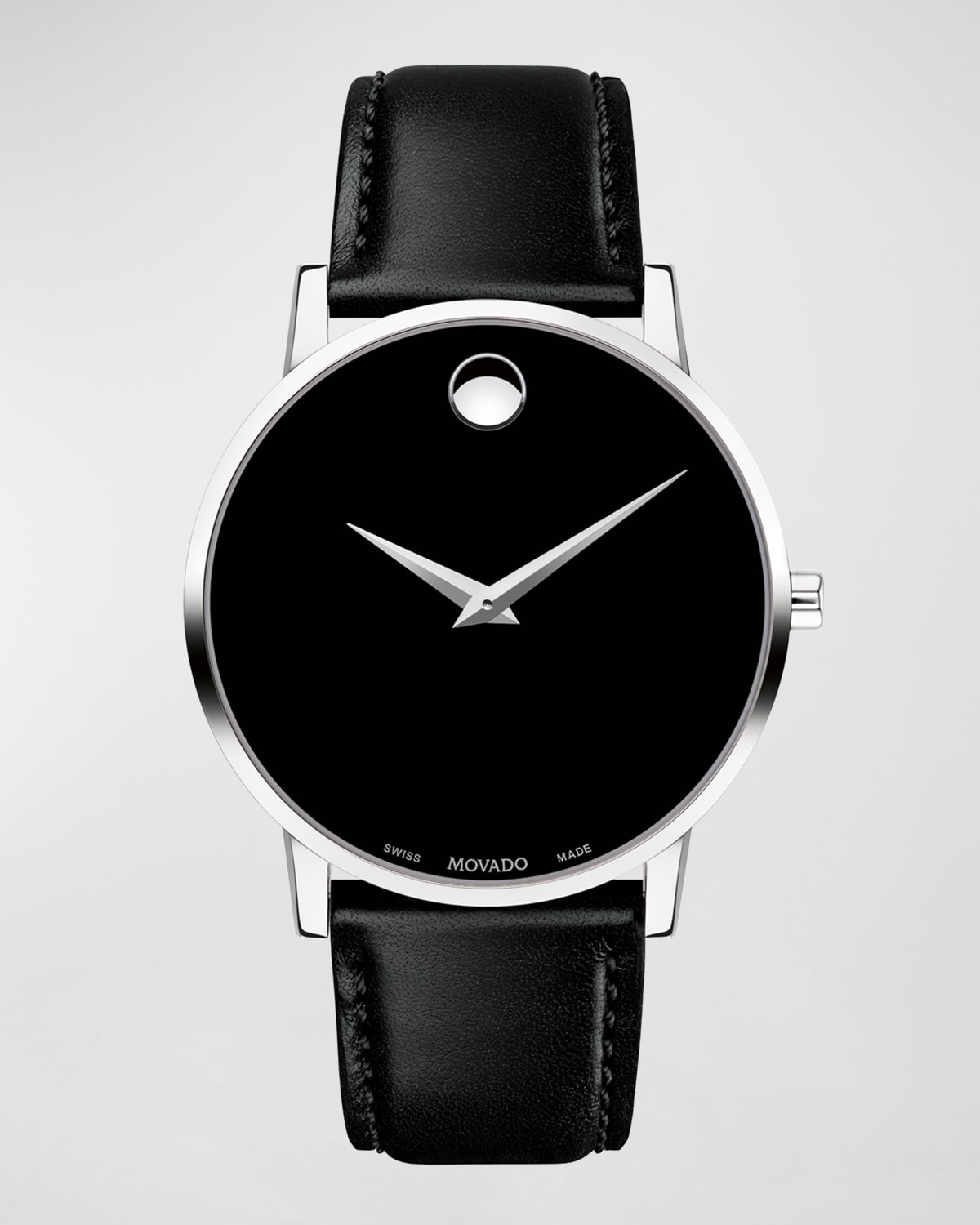 Men's 40mm Ultra Slim Watch with Leather Strap Black Museum Dial