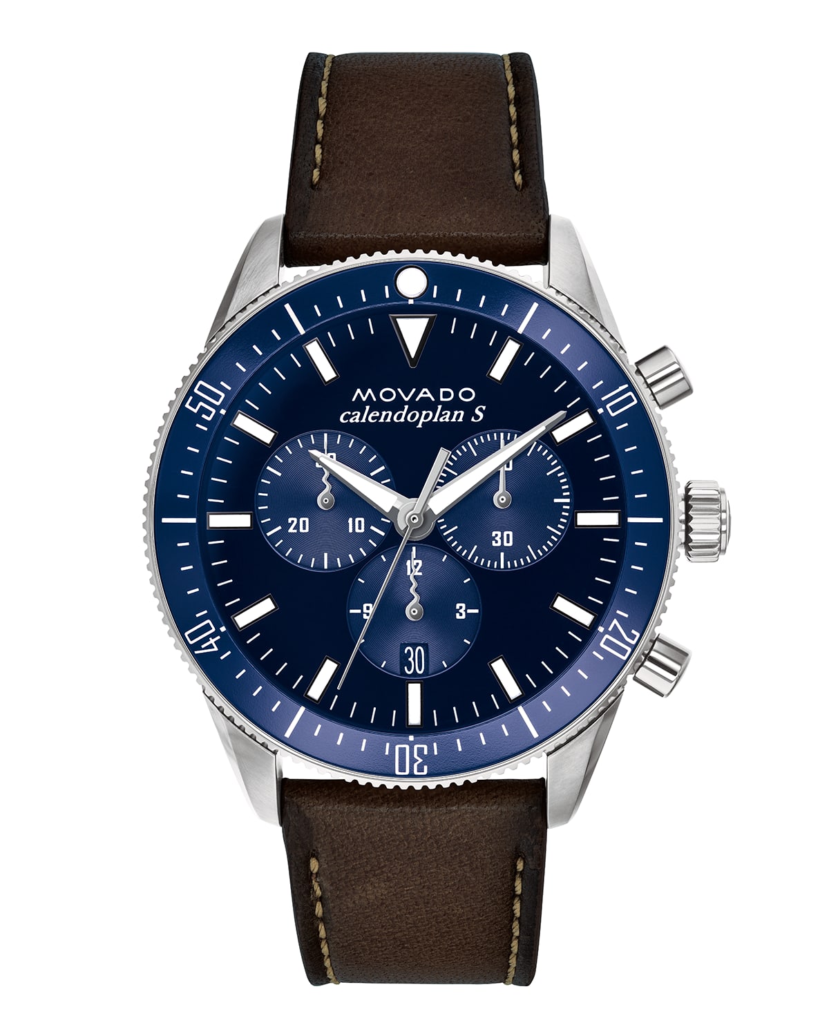 Movado Men's Diver Chronograph Watch With Leather Strap & Blue Dial
