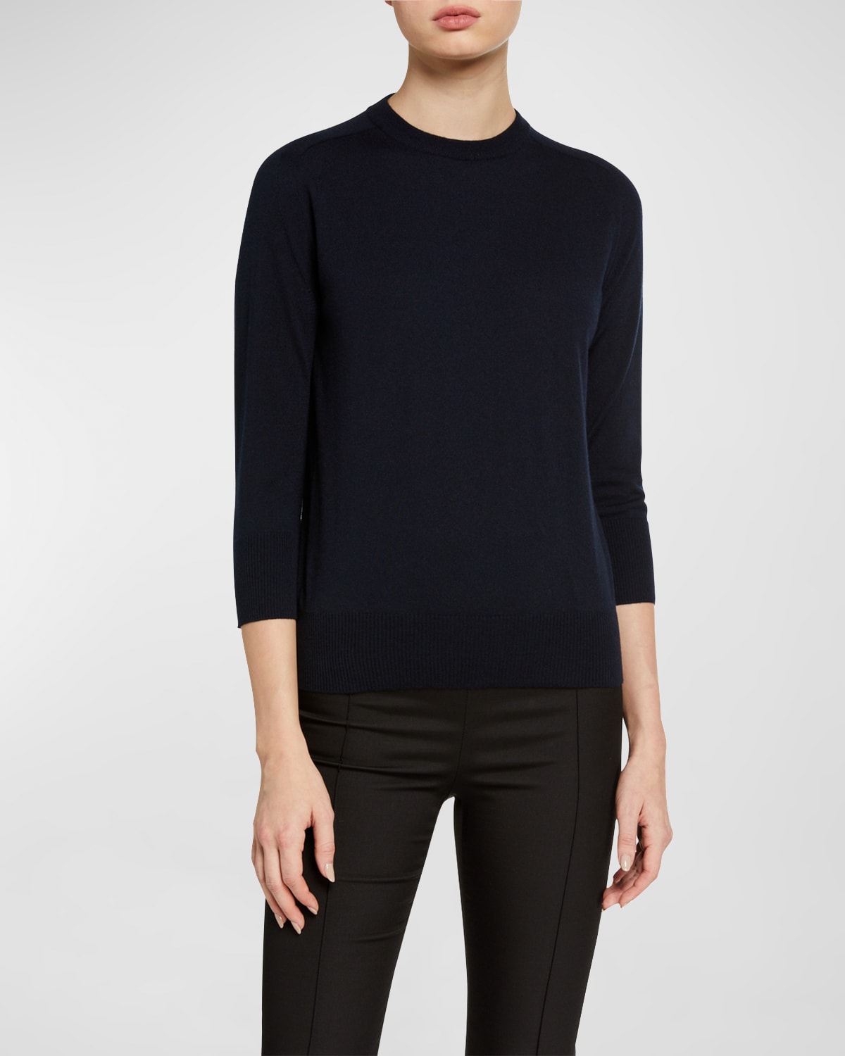 3/4-Sleeve Cashmere Featherweight Sweater