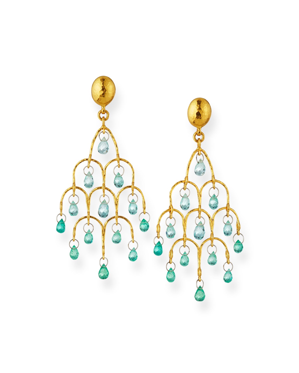 22k Gold Delicate Dew Emerald Chandelier Earrings