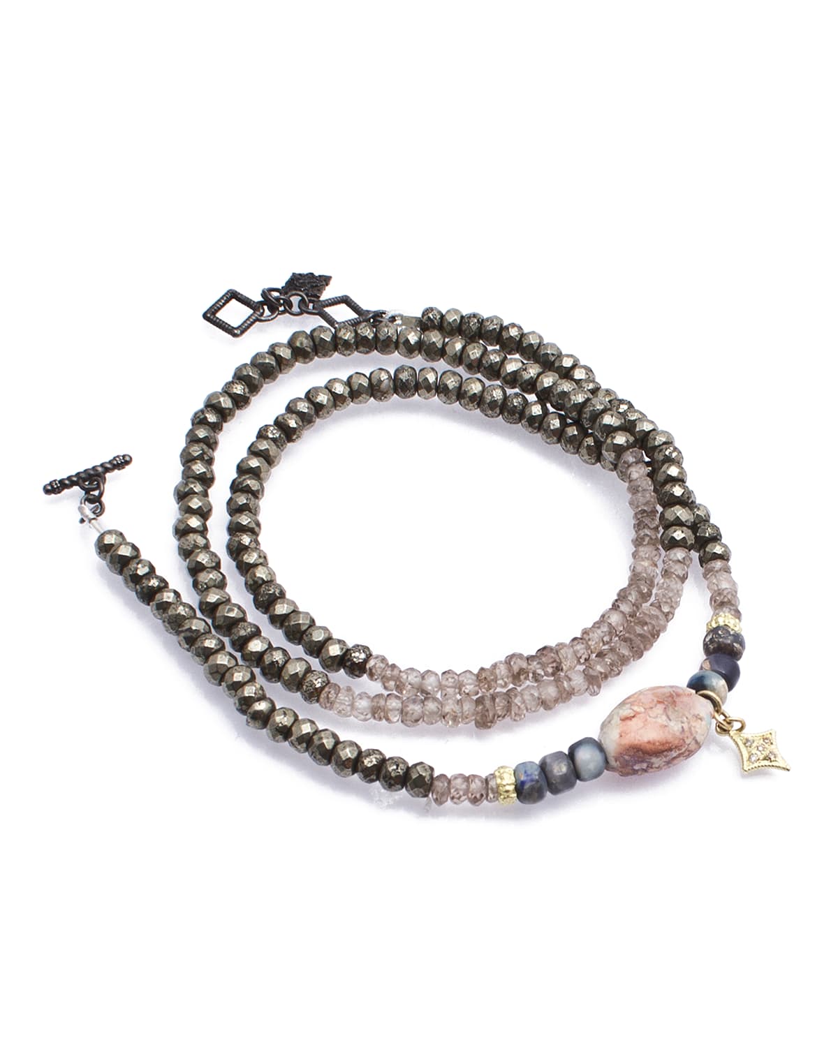 Armenta Old World Triple-wrap Pyrite, Zircon & Boulder Opal Bead Bracelet