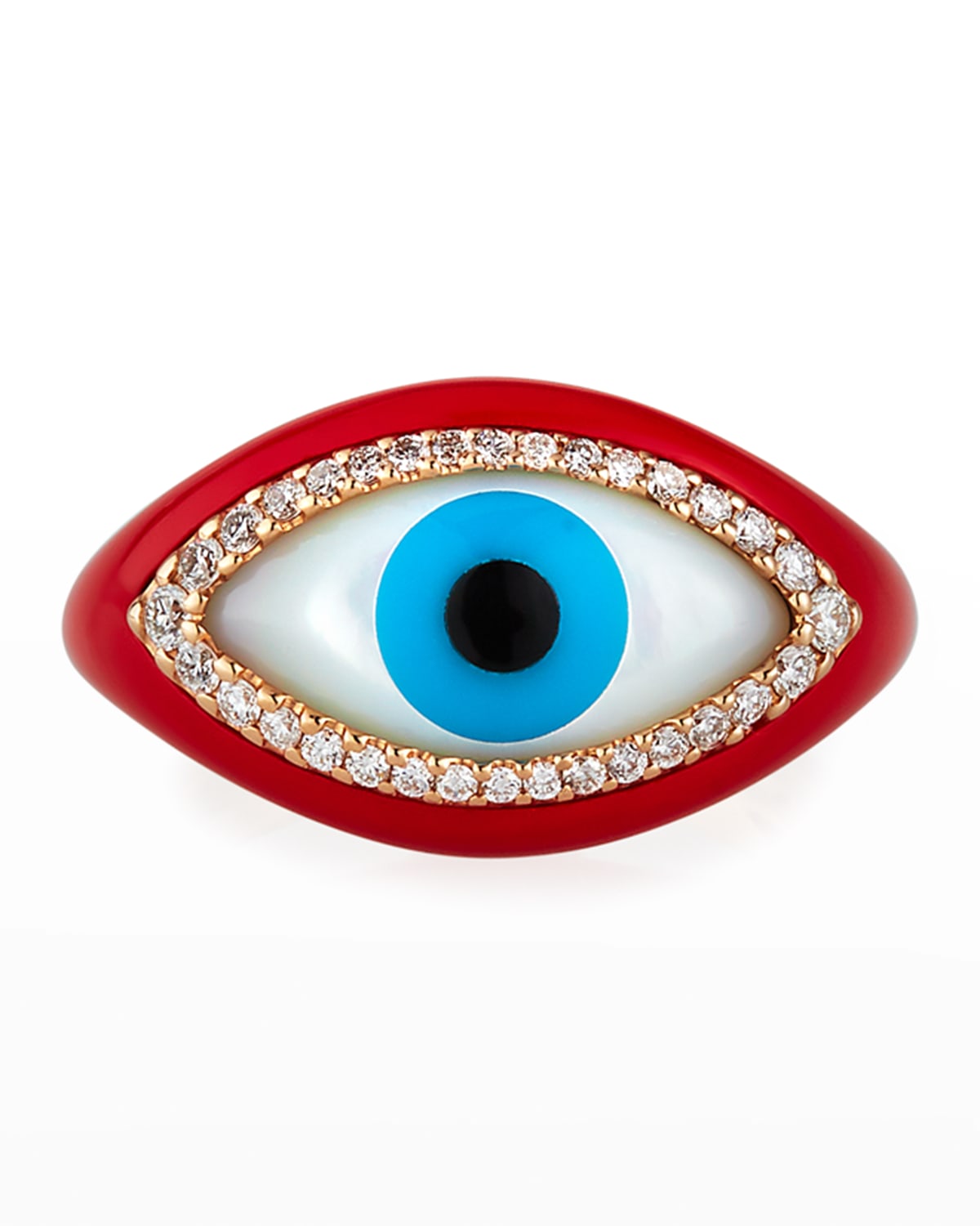 Etho Maria 18k Red Ceramic & Diamond Evil Eye Ring, Size 6.5