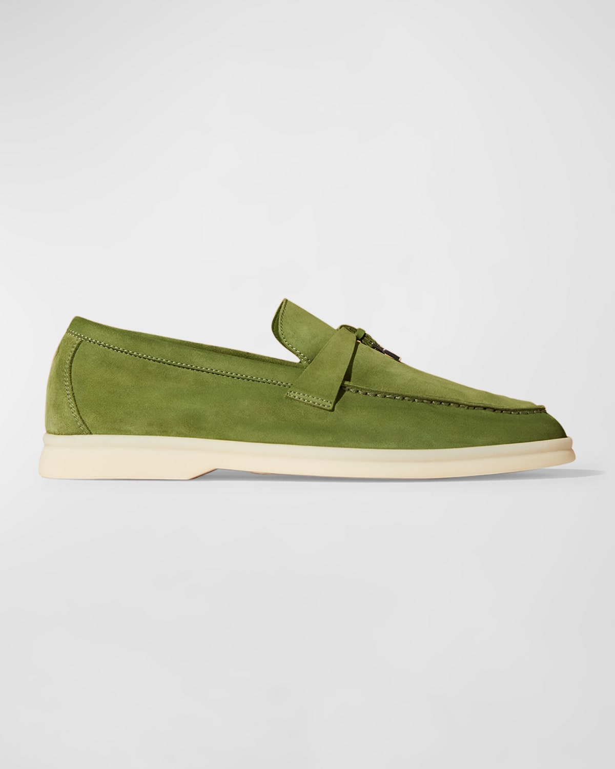 Loro Piana Summer Charms Walk Suede Loafers In Matcha Powder