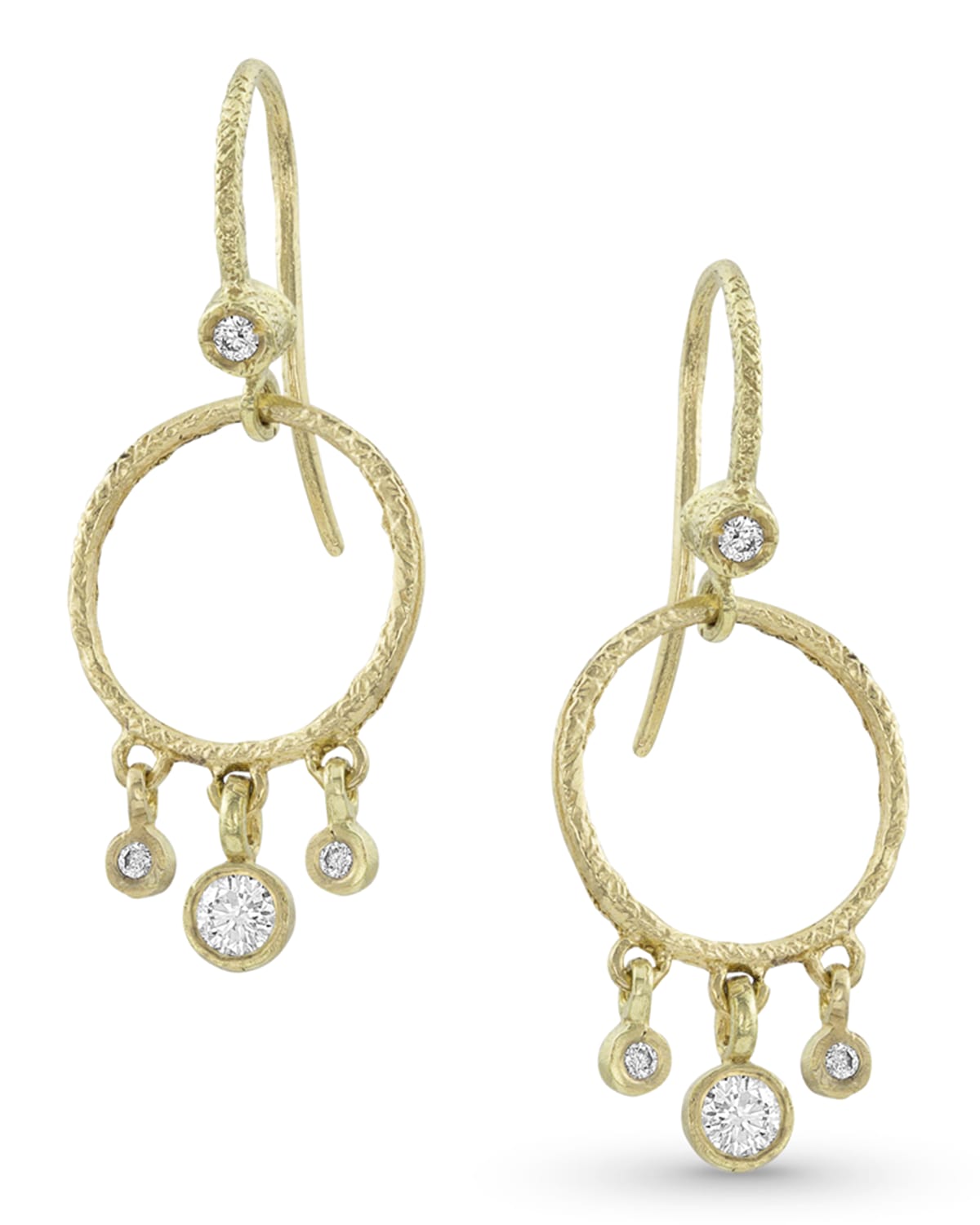 Dominique Cohen 18k Gold Diamond Hoop Drop Fringe Earrings