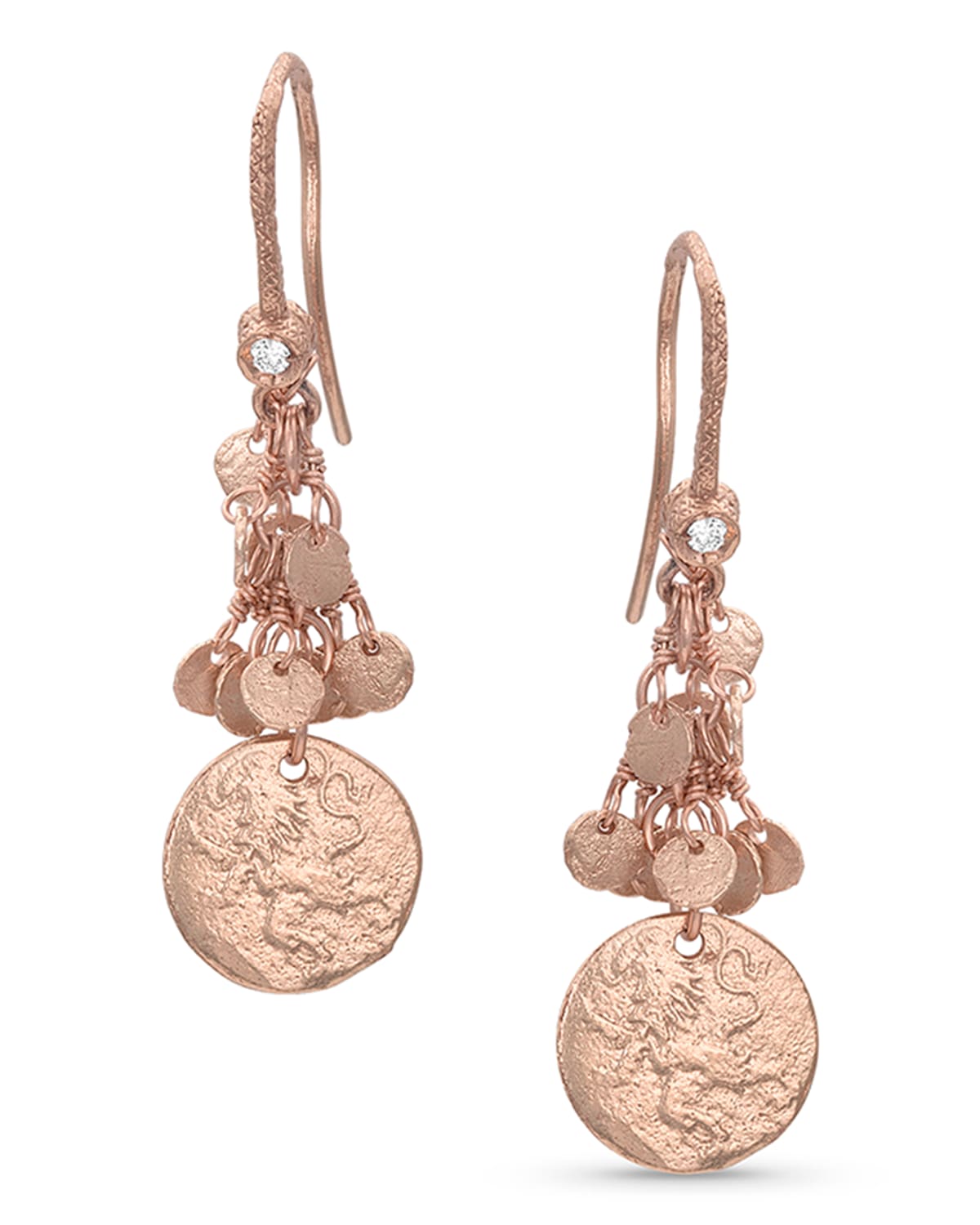 Dominique Cohen 18k Rose Gold Griffin Coin Classic Fringe Earrings