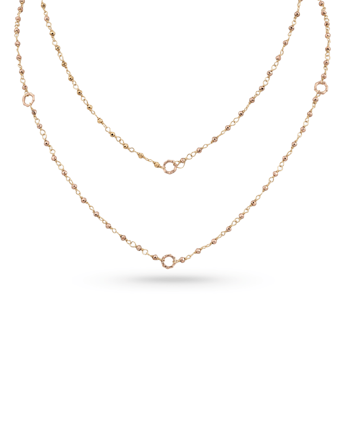 Dominique Cohen 18k Rose Gold Rose Pyrite & Bamboo Link Necklace, 42"L