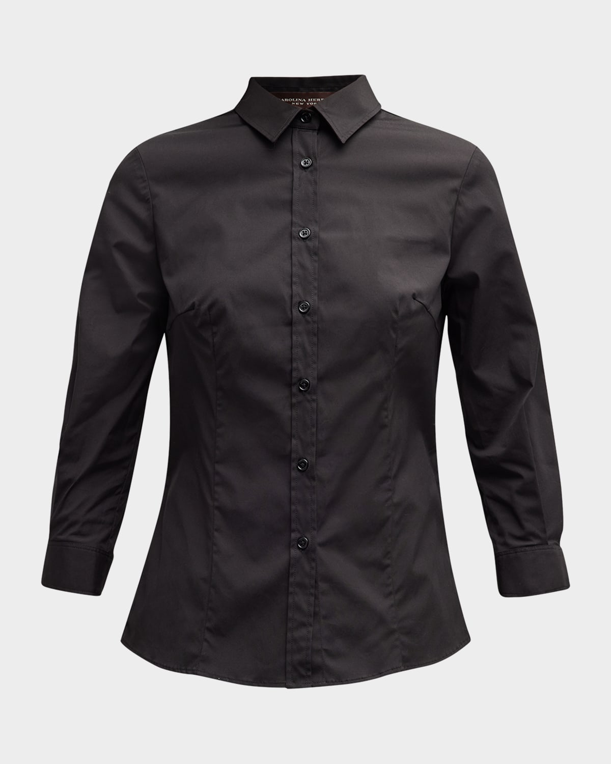 Shop Carolina Herrera Classic Cotton Button-front Shirt In Black