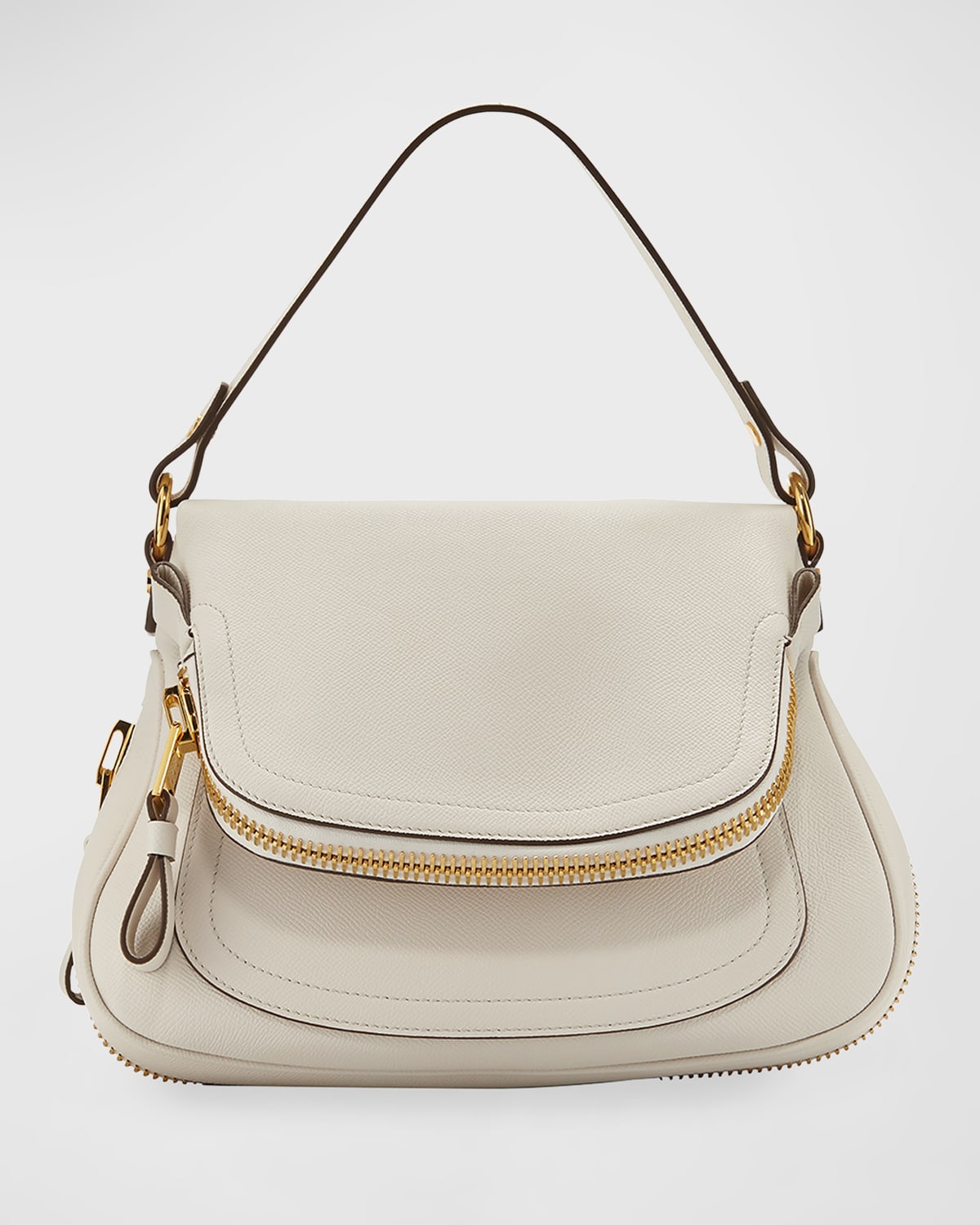 Tom Ford Jennifer Medium Double Strap Bag In Grained Leather In Chalk