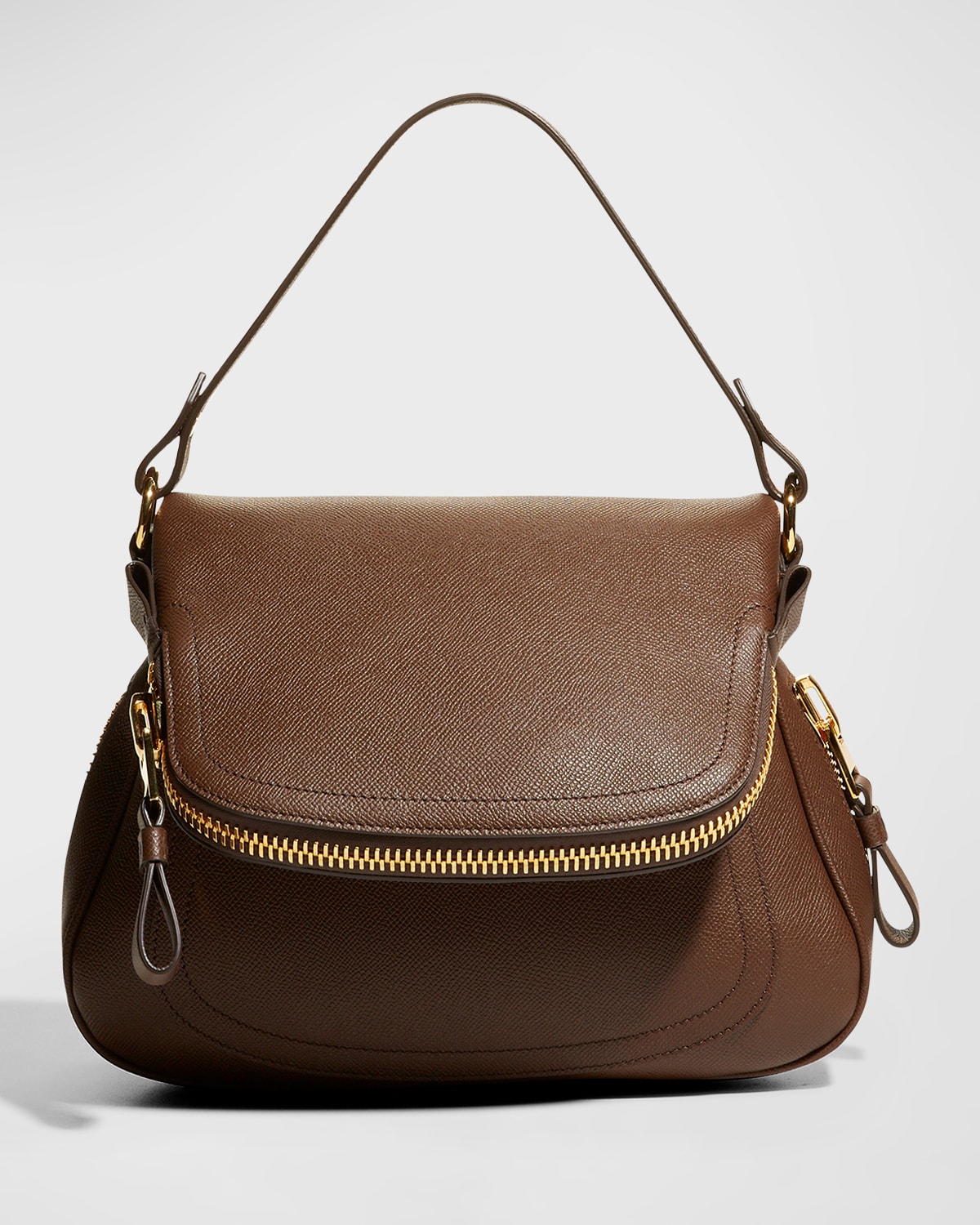 Tom Ford Jennifer Medium Grained Leather Shoulder Bag In Open Brown