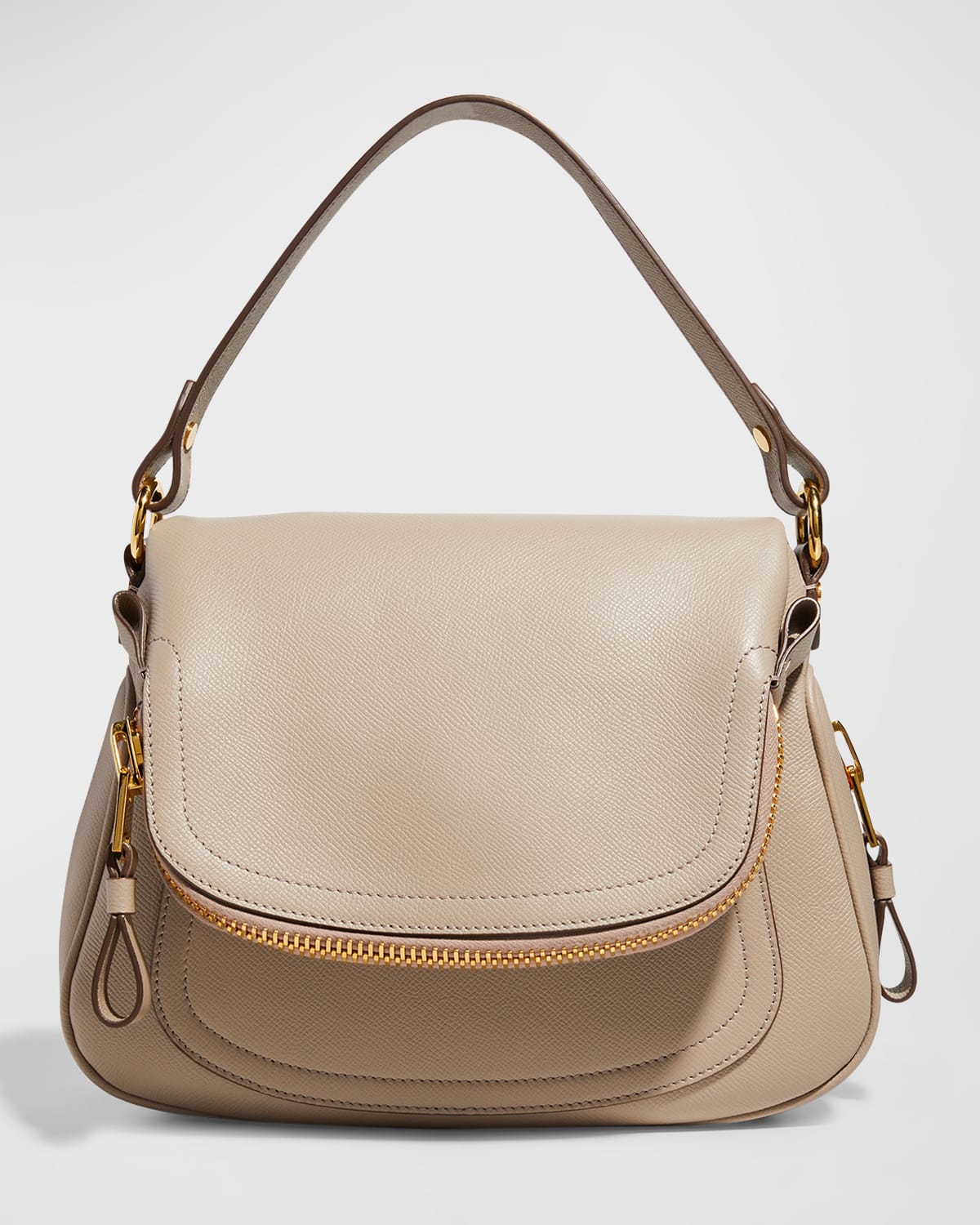 Tom Ford Jennifer Medium Grained Leather Shoulder Bag In Silk Taupe