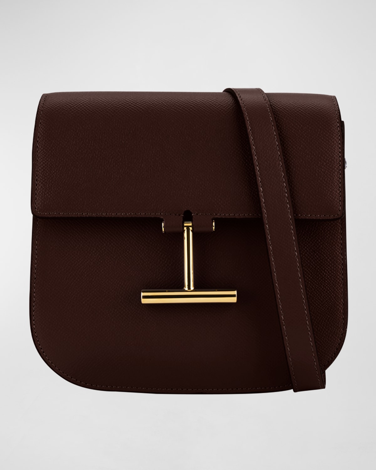 Tom Ford Tara Mini Crossbody In Grained Leather With Leather Strap In Espresso