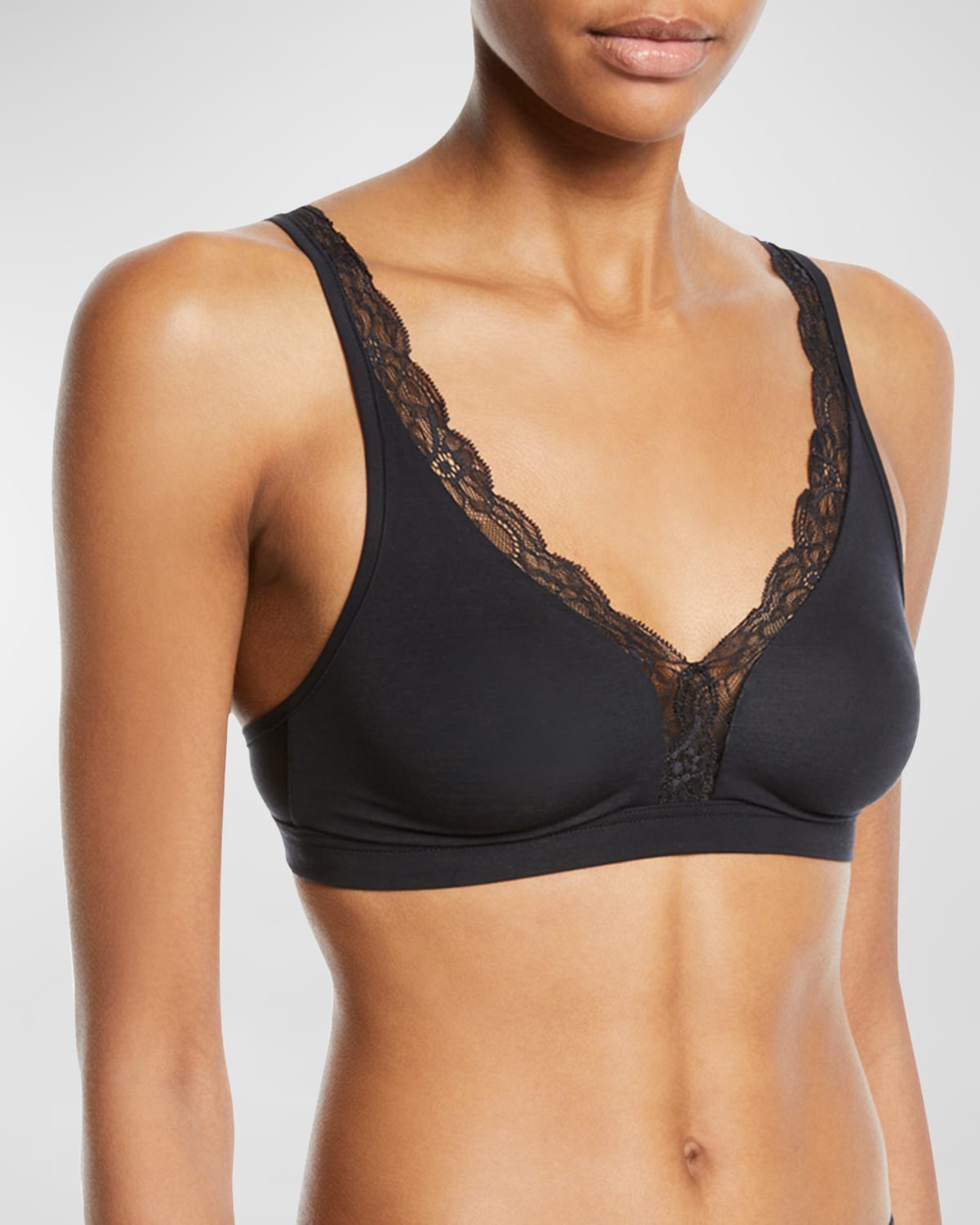 Shop Hanro Cotton Lace Wire-free Soft Cup Bra In Black