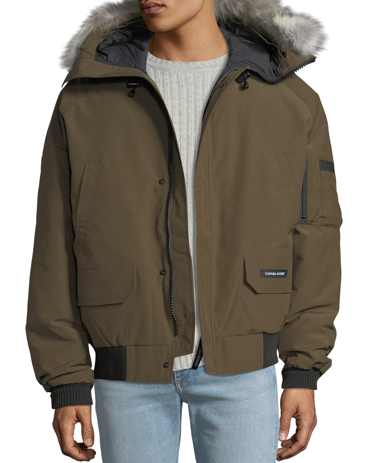 Canada Goose Men's Chilliwack Down Bomber Jacket W/ Fur Hood In Military Green