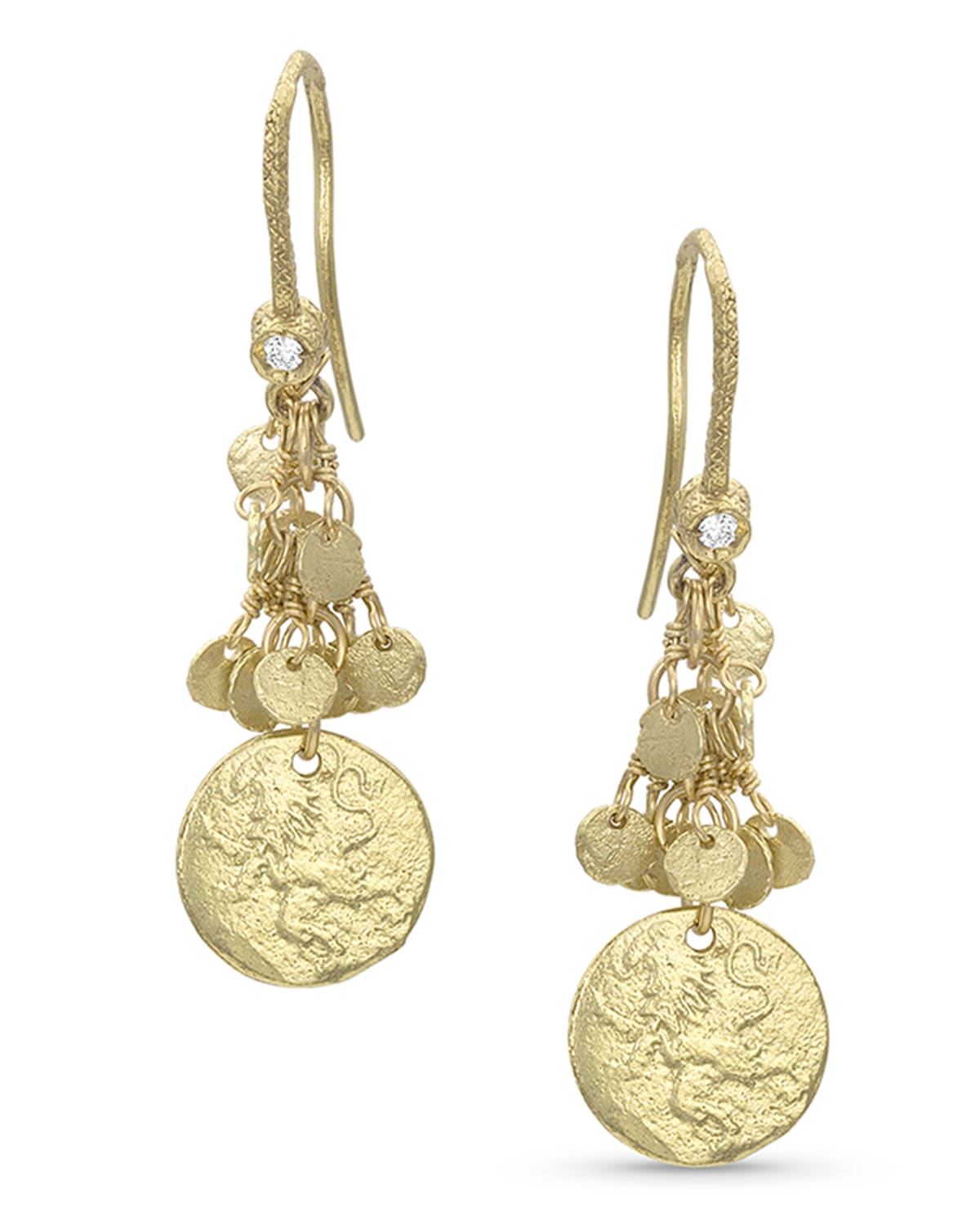 Dominique Cohen 18k Yellow Gold Griffin Coin Classic Fringe Earrings