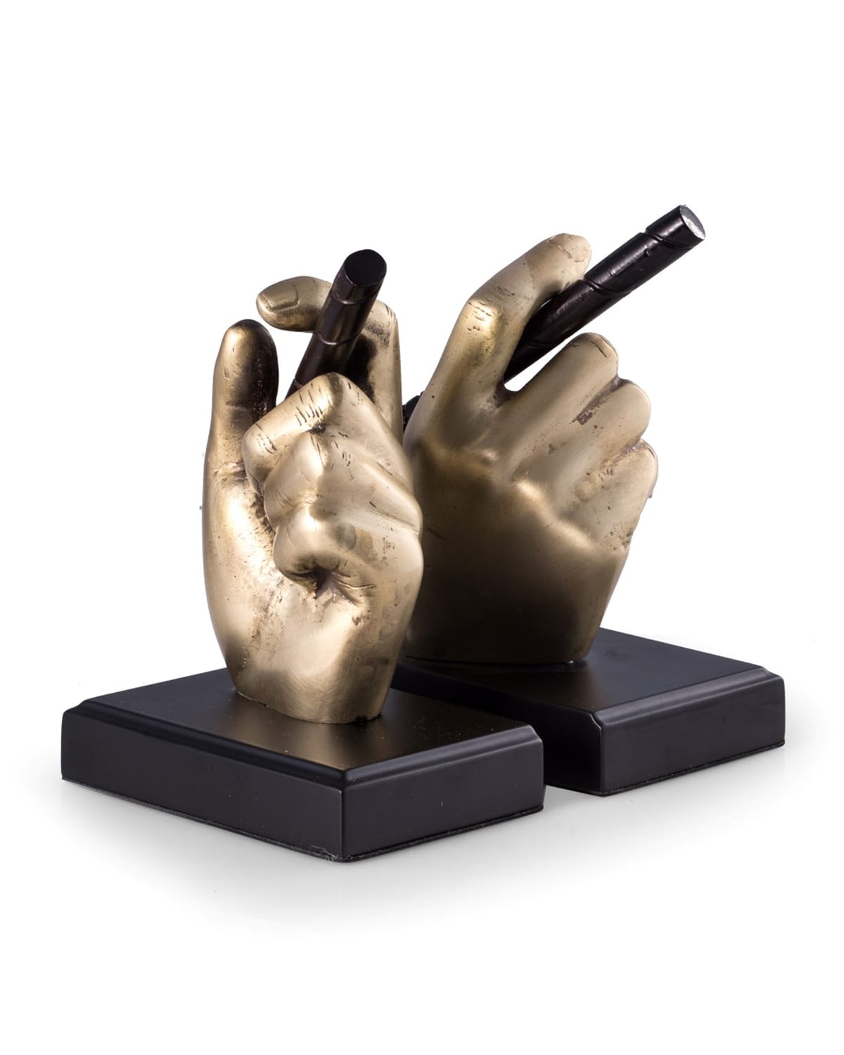 Hand Holding Cigar Brass Bookends