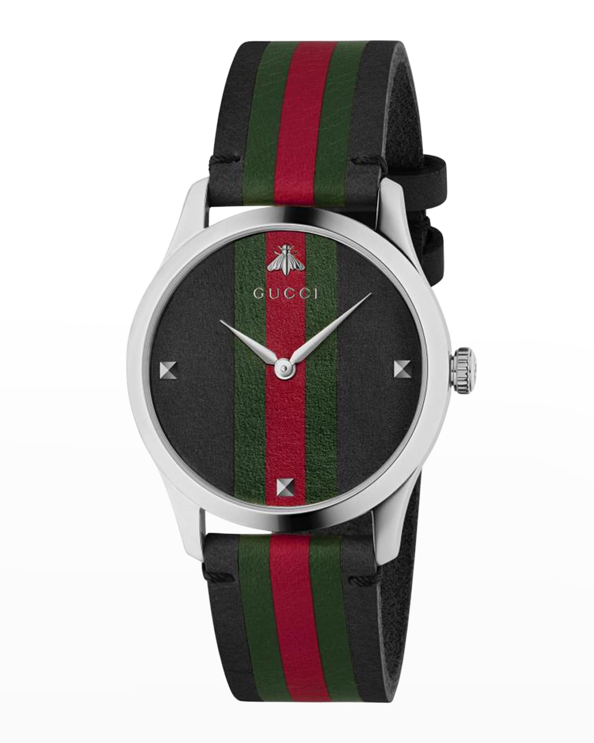 Shop Gucci Men's Leather Web Watch In Black/green