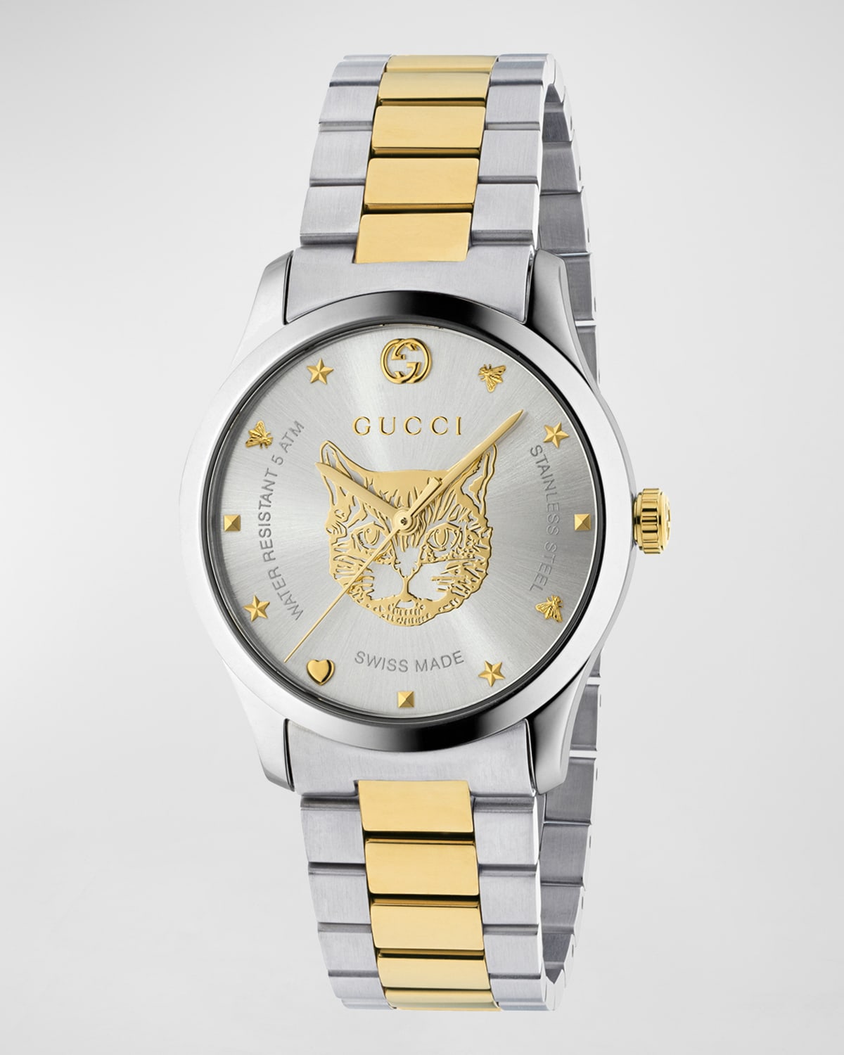Men's Feline Head Yellow Gold PVD-Trim Bracelet Watch