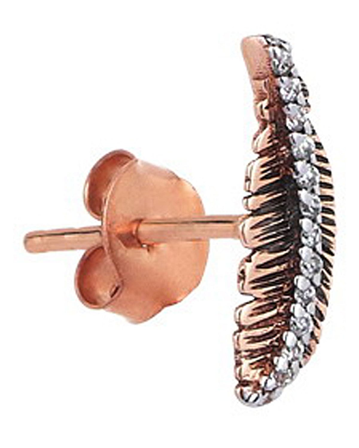 14k Rose Gold Diamond Feather Stud Earring (Single)