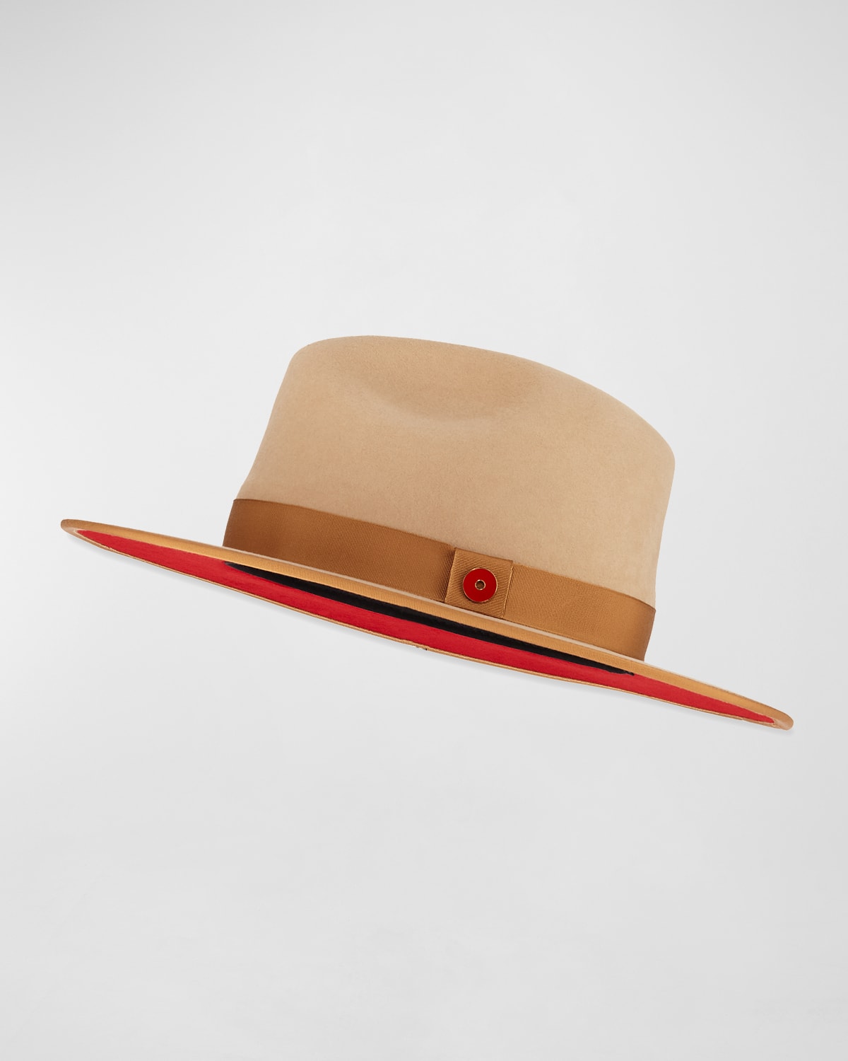 Keith James Queen Red-Brim Wool Fedora Hat, Beige