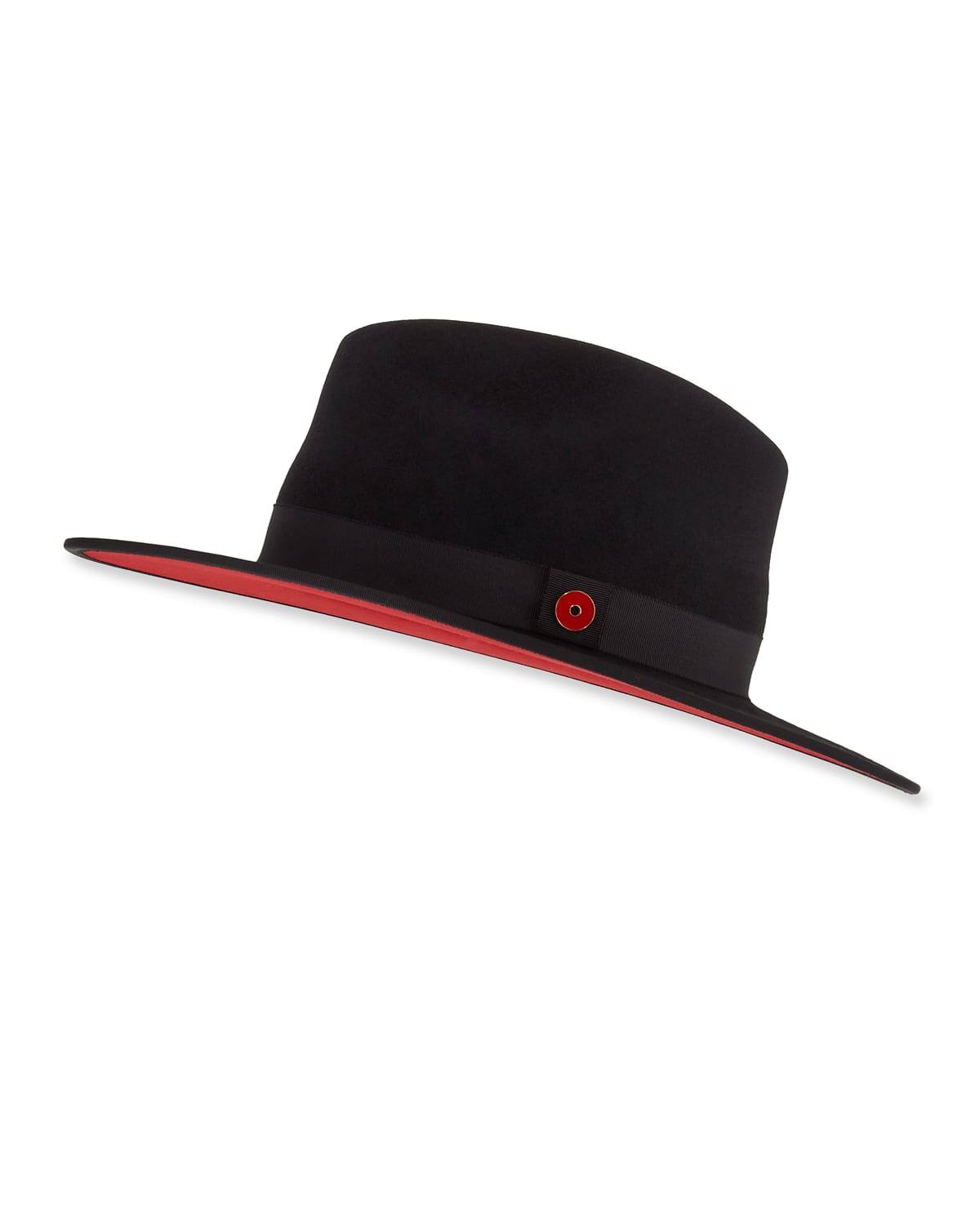 Keith James Queen Red-Brim Wool Fedora Hat, Black