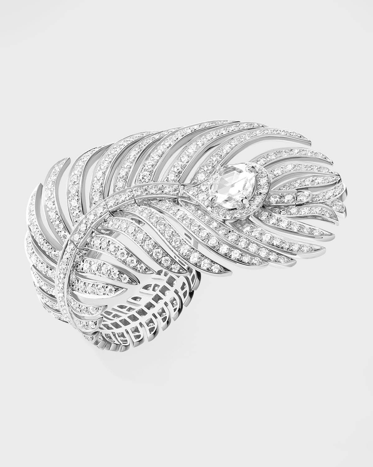 Boucheron Plume de Paon 18k White Gold Diamond Ring, Size 53