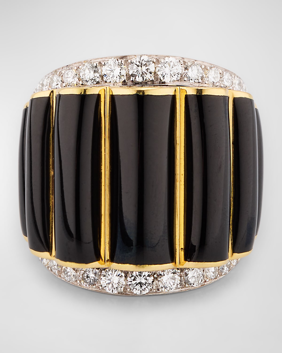 18K Gold and Platinum Scallop Ring with Black Enamel and Diamonds