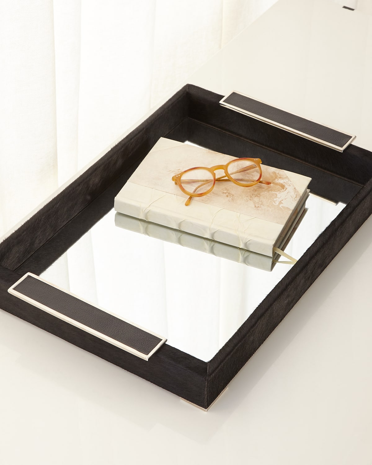 Shop John-richard Collection Leather Mirror Tray In Black