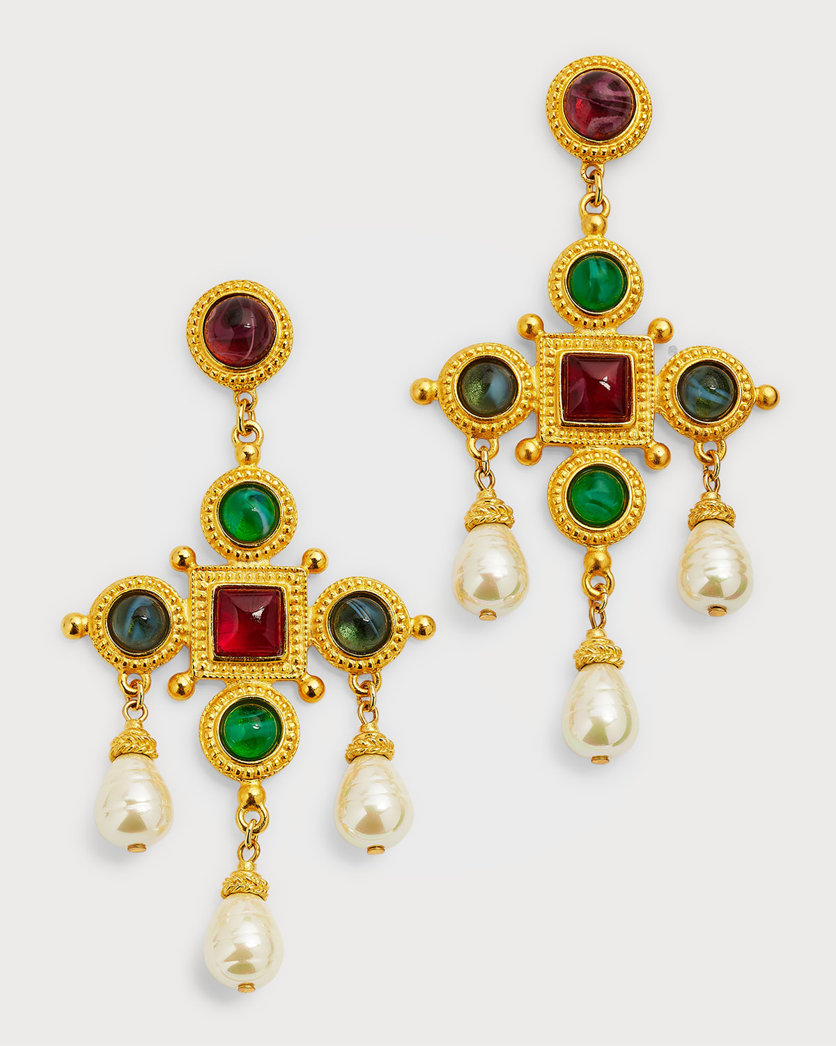 Ben-amun Cross & Pearly Dangle Earrings