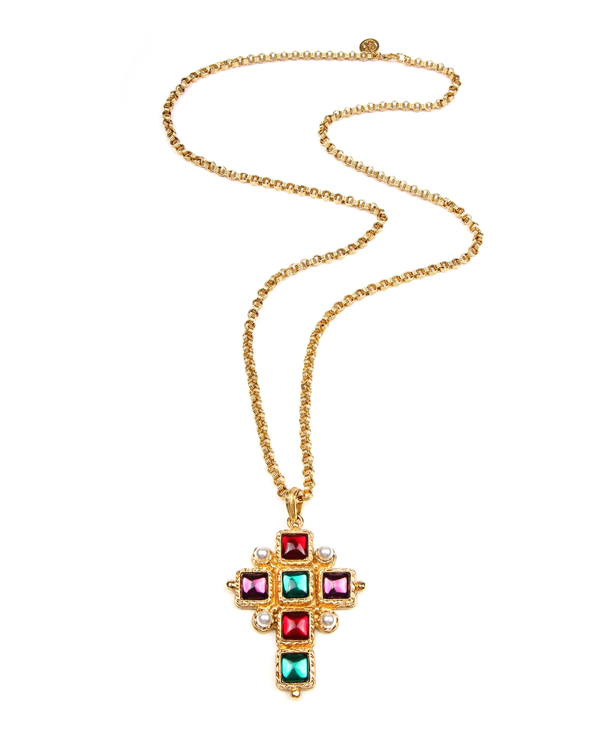 Ben-amun Cross Pendant Necklace W/ Square Stones