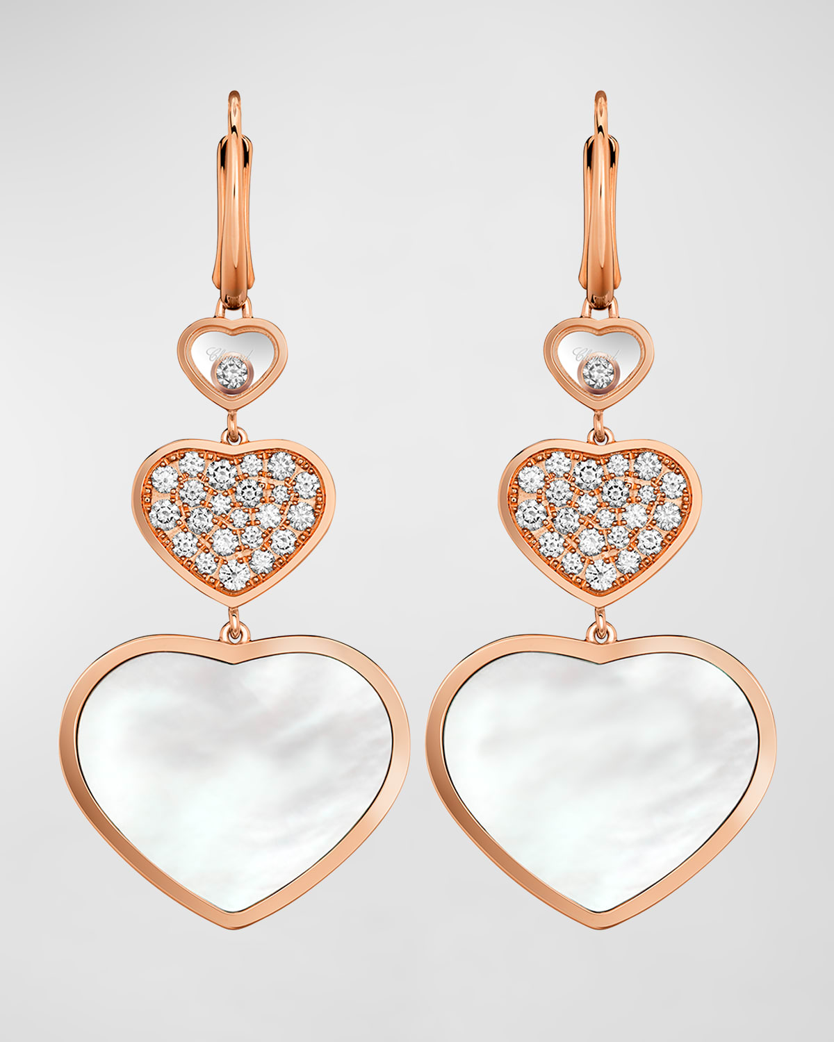 Rose Gold Happy Heart Mother-of-Pearl and Diamond Drop Earrings
